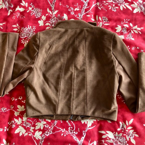 BCBGMaxAzria Vintage Cropped Vegan Suede Toffee Brown Moto Jacket - Size XXS - Picture 9 of 15